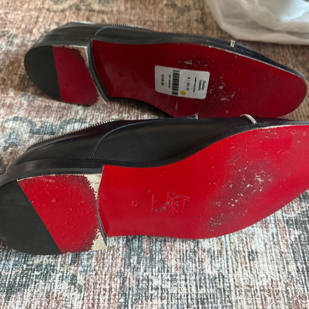 Christian Louboutin Black Leather Slip-On Loafers with Red Soles
